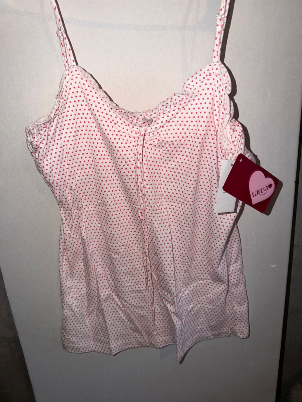 AREA Pink Polka Dot Spaghetti Strap Cami